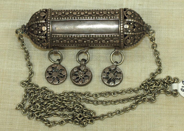 Large Vintage Silver Capsule Pendant on a chain from Yemen