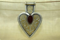 Large Turkman Sterling Pendant with Carnelian Stone