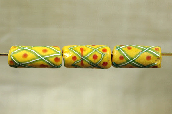 Yellow Venetian beads with stripes and dots