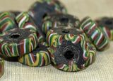 Antique Red, Green, Yellow, and Black Glass Disc Beads