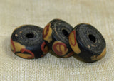 Antique Red, Yellow, and Black Glass Disc Beads
