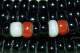 Jet Black with White, Orange seed beads, 10º