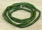 Green with Yellow Stripes Glass Bugle Beads