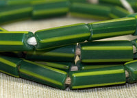 Green with Yellow Stripes Glass Bugle Beads