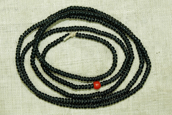 Jet Black 10º Seed Beads with random Coral Color Bead