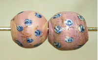 Rare Venetian Pink Bead with Blue and White Polka Dots, Pair