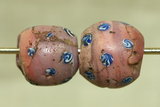 Pair of Rare Venetian Pink Bead with Blue and White Polka Dots