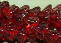 Vintage Czech Ruby Glass Trumpet Flower Beads