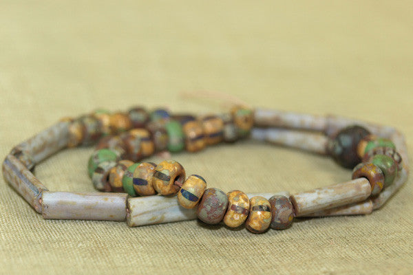 Strand of Mixed Picasso Finish Vintage Czech Beads