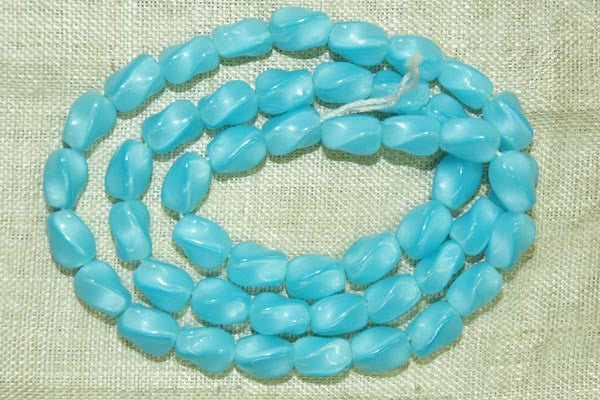 Vintage Czech Glass Beads - Light Aqua Blue Ovals