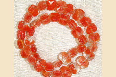Vintage Czech Glass Beads - 1940s Orange Faceted Rectangles