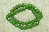 Vintage Czech Glass Beads - Green Opaque English-Cut