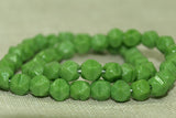 Vintage Czech Glass Beads - Green Opaque English-Cut