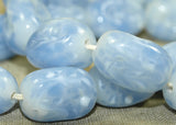 Vintage Japanese Glass Beads,  Mottled Icy Blue Ovals