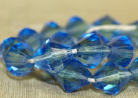 Vintage 1940s German Glass Beads - Blue and Green Bicones