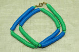 Vintage Necklace of 80s Plastic "Vinyl" Disc Beads, Blue &amp; Green 6mm