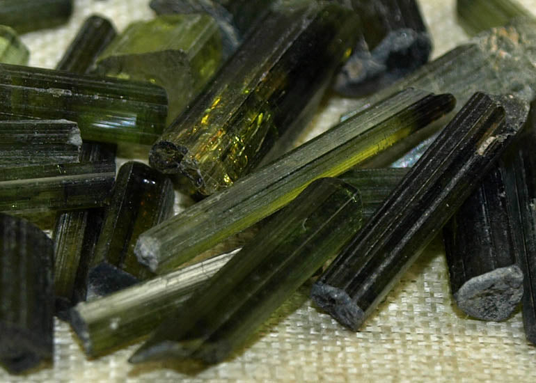 Rough, Raw Green Tourmaline Crystals; Lou Zeldis Component Collection