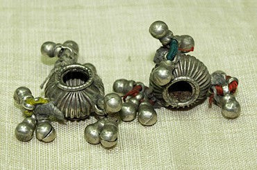 Pair of Old Silver Fluted Beads from India