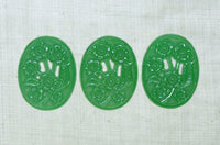 Vintage Glass Cabochons, Jade Green Floral Oval