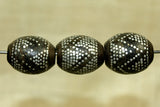 Large Yemeni Black Coral Prayer Bead with Silver Inlay