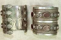 Turkman Silver Cuffs With Carnelian Stones, Pair