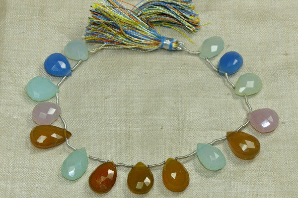 Mixed Gemstone Strand - Flat, Faceted Tear Drops