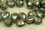 Strand of small, flat Pyrite teadrop briolettes