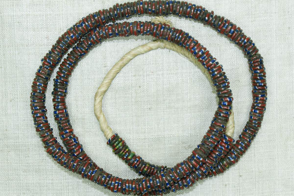 Eja/Aja Beads, Strand of Small Red & Blue Striped Discs
