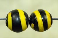 Pair of Black Glass Bead with Yellow stripe