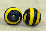 Pair of Black Glass Bead with Yellow stripe