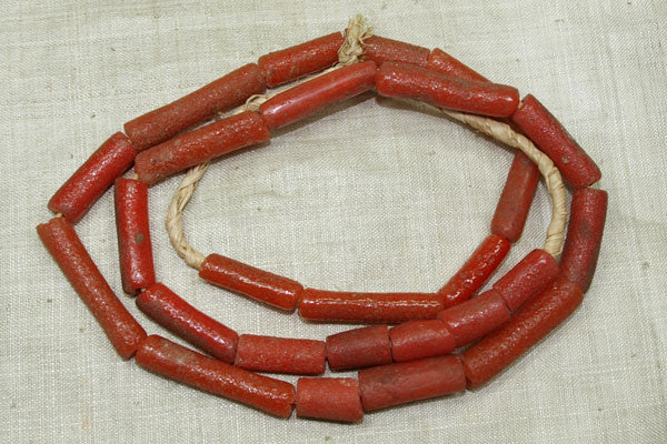 Strand of Vintage Coral Glass Sand Beads from Ghana
