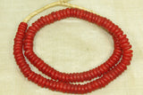 New Red Glass "donut" beads from Ghana