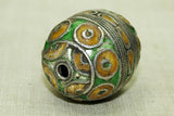 Antique Green and Mustard Enameled Silver Egg Bead