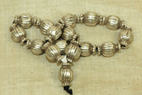 Strand of Small Fluted Silver Beads from India