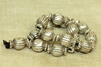 Set of small Antique Silver Fluted Beads from India