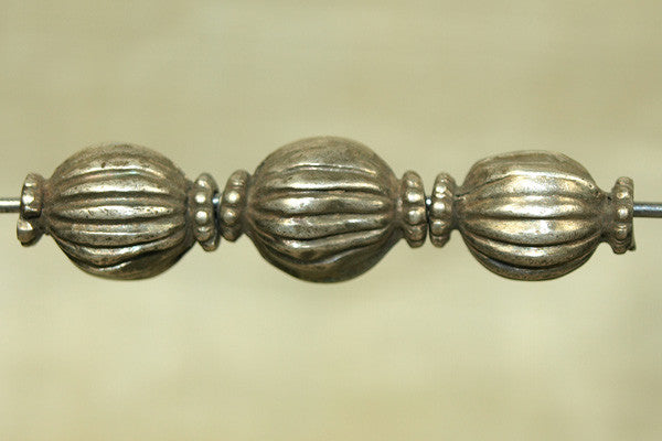 Antique Fluted Silver Bead from India
