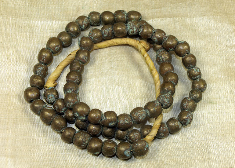 Strand of Antique Solid Brass Rounded Beads from Nigeria