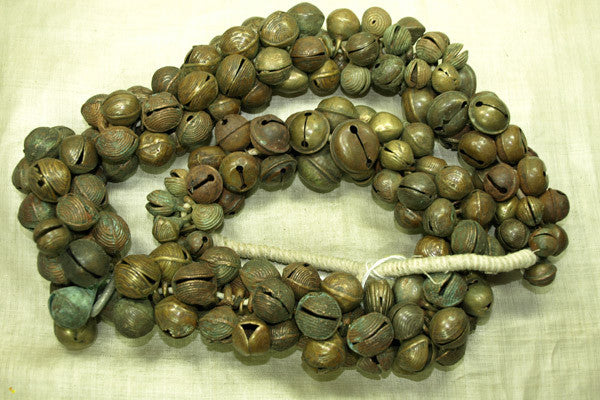 Huge Strand of Antique Bronze and Brass Bells from Nigeria
