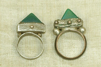 Pair Tuareg Rings with Green Agate Stone