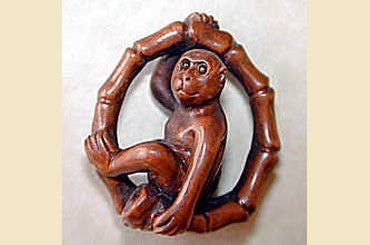 Monkey in Bamboo Hoop Ojime