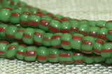 14º Grass Green  with Red Stripes Seed Beads