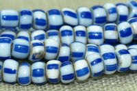 Strand of White with Blue Stripe Seed Beads