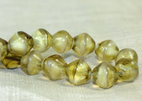 Vintage German Glass Beads - Bicone 2-tone Tan/Topaz Swirls