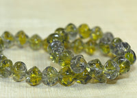 Vintage 1950s German Glass Beads - Olive Green Bicones