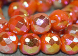 Vintage German Glass Beads-Opaque Orange A/B Fire Polish