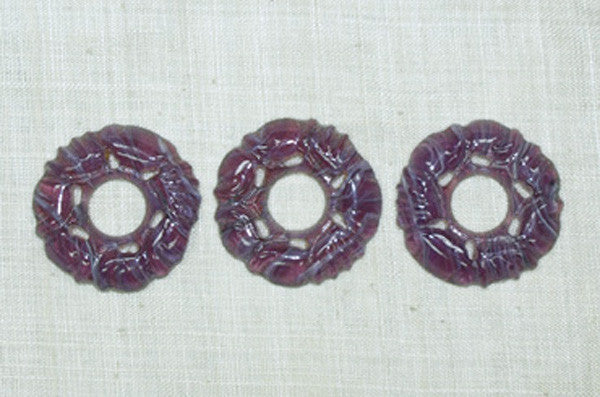 Vintage Glass Cabochons, Striated Amethyst Donuts