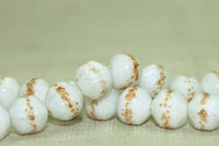 Vintage German Glass Beads - White with Cinnamon Band