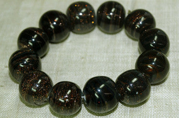 Vintage Japanese Glass Beads - Black with Aventurine