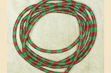 64" Strand of 6mm Dark Green and Red Vinyl Disc Beads