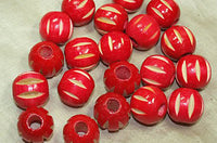 Set of 6 Funky Vintage Macrame Wood Bead, Red